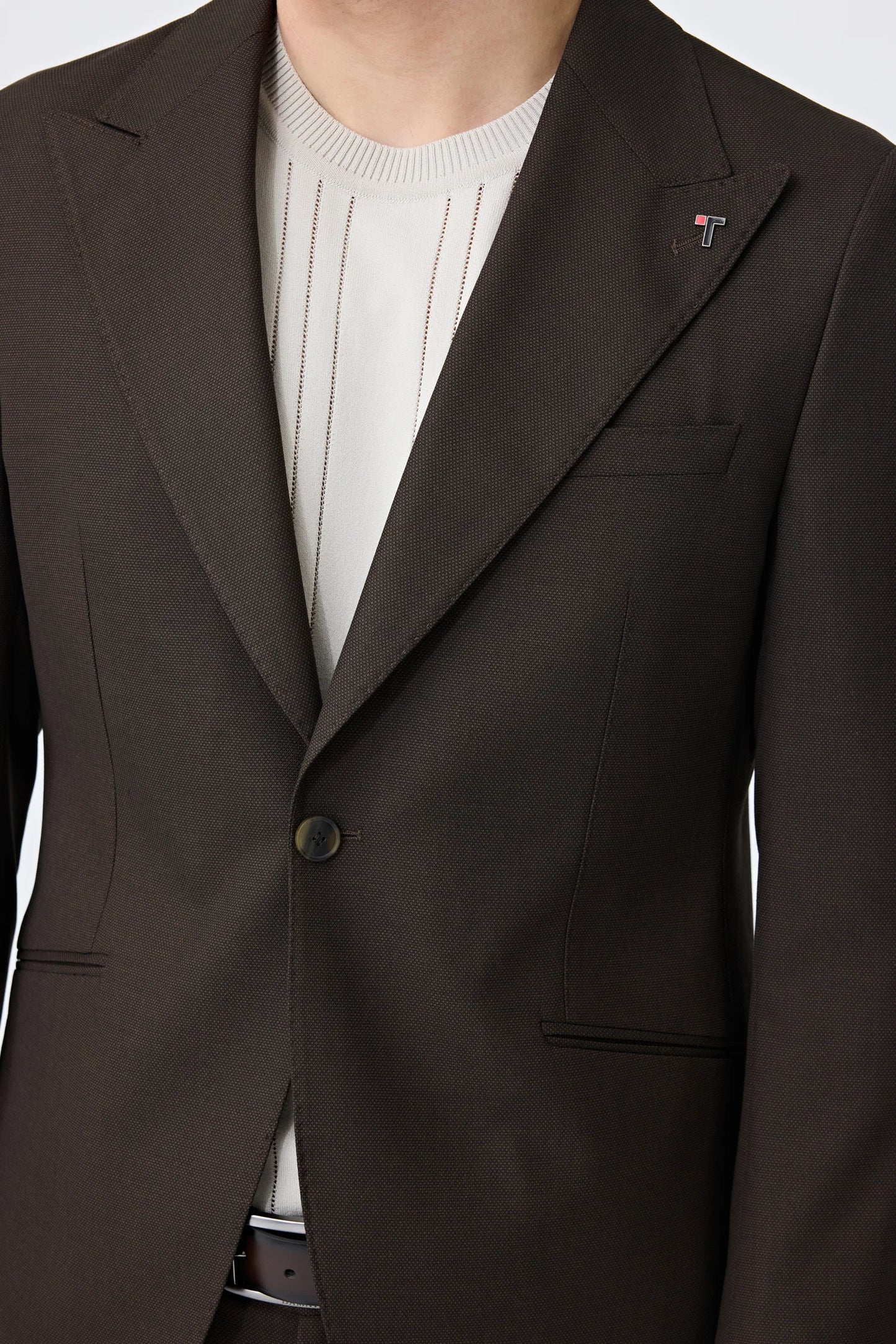 Tween Slim Fit Kahverengi Armürlü Takim Elbise