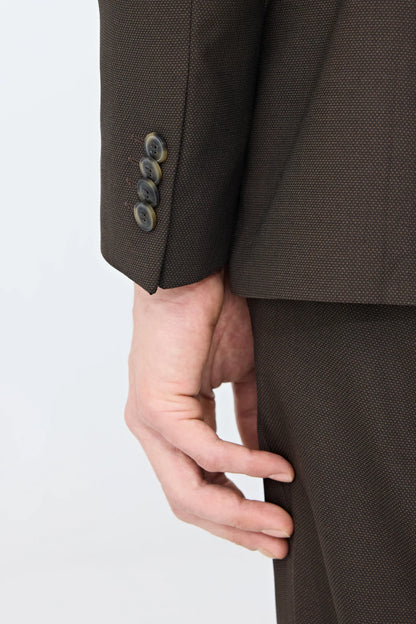 Tween Slim Fit Kahverengi Armürlü Takim Elbise
