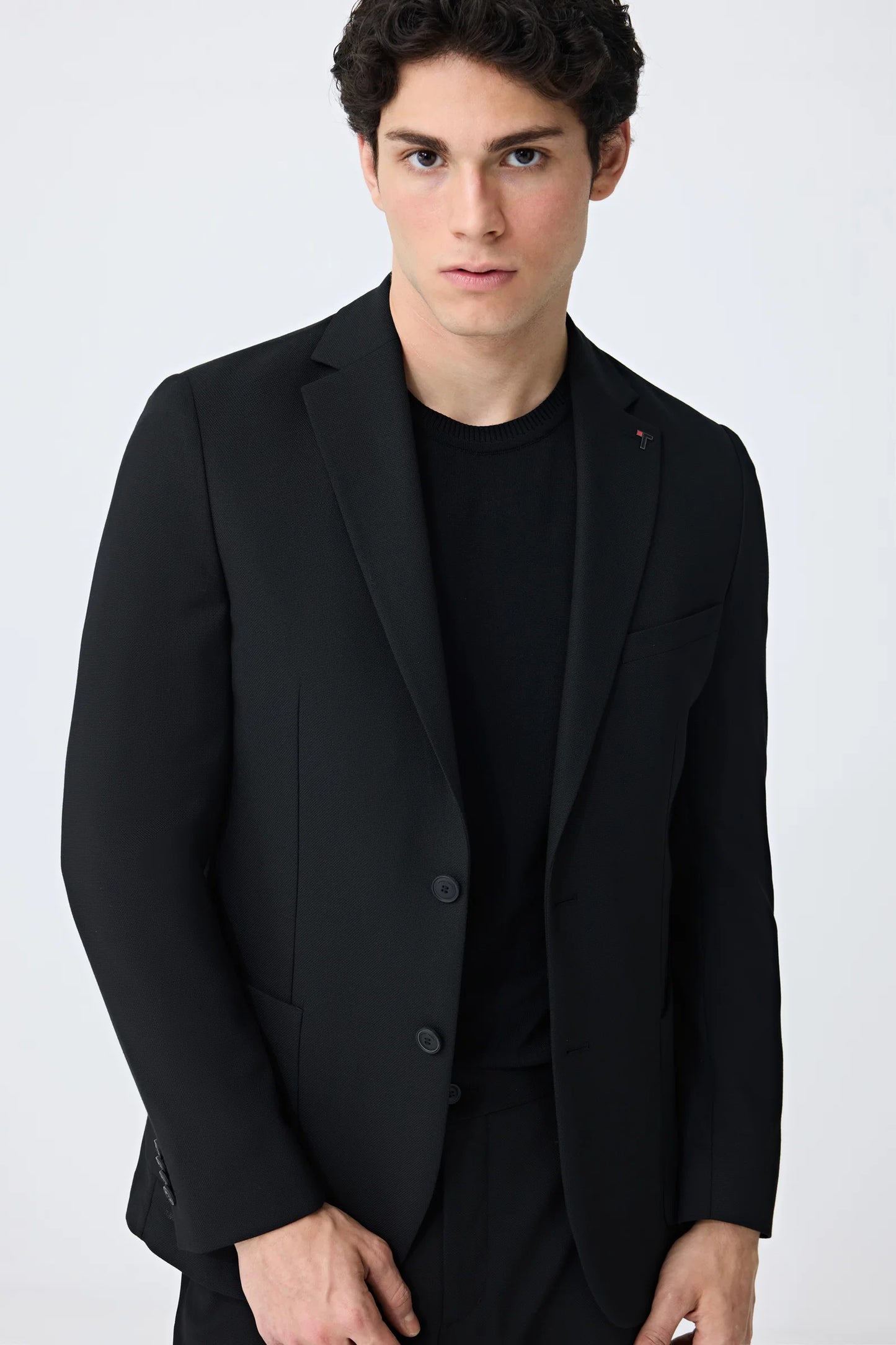 Tween Slim Fit Siyah Armürlü Kumaş Ceket