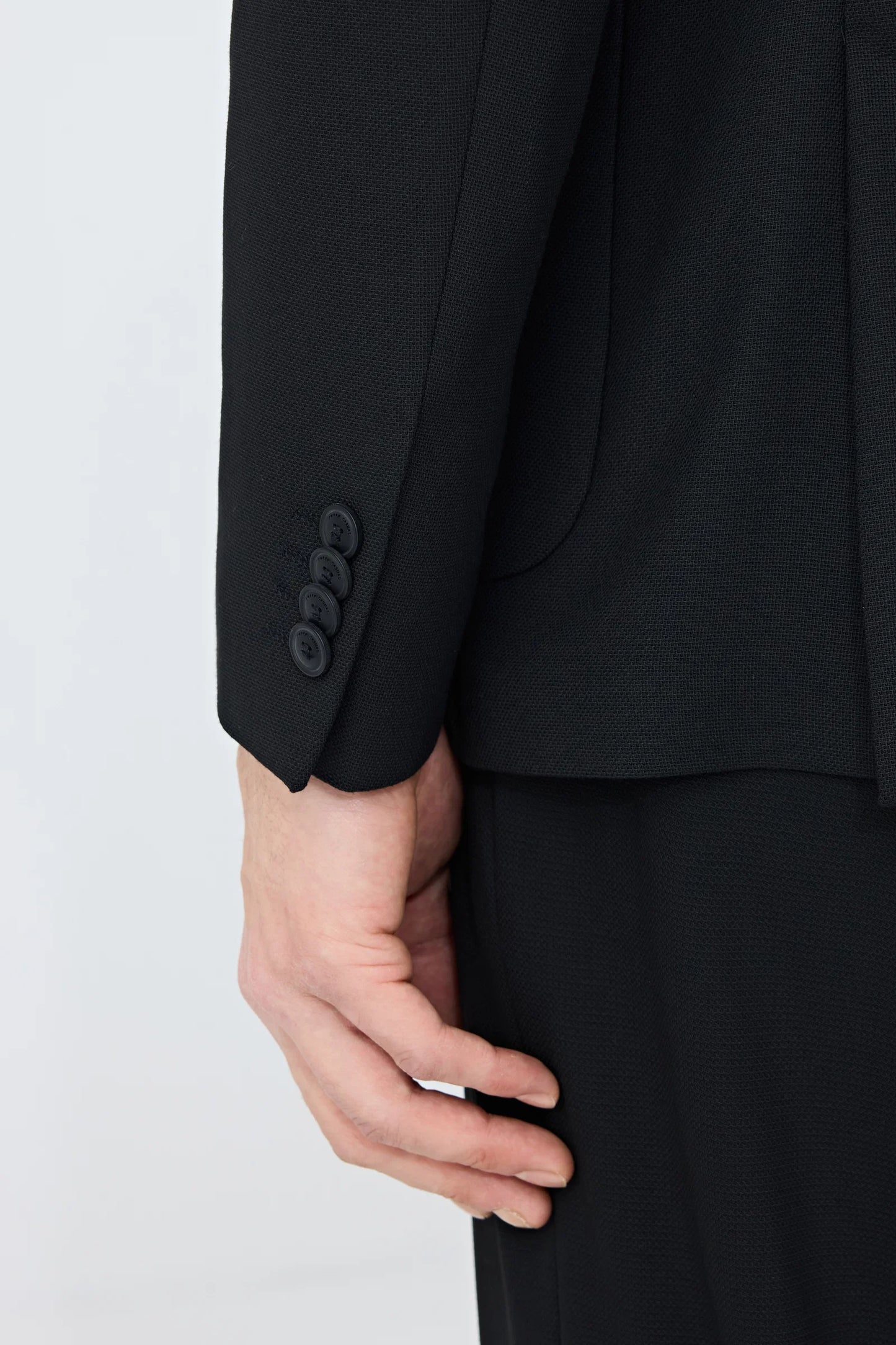 Tween Slim Fit Siyah Armürlü Kumaş Ceket