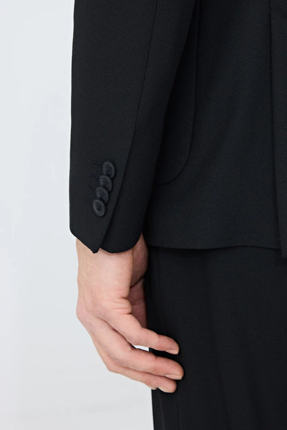 Tween Slim Fit Siyah Armürlü Kumaş Ceket
