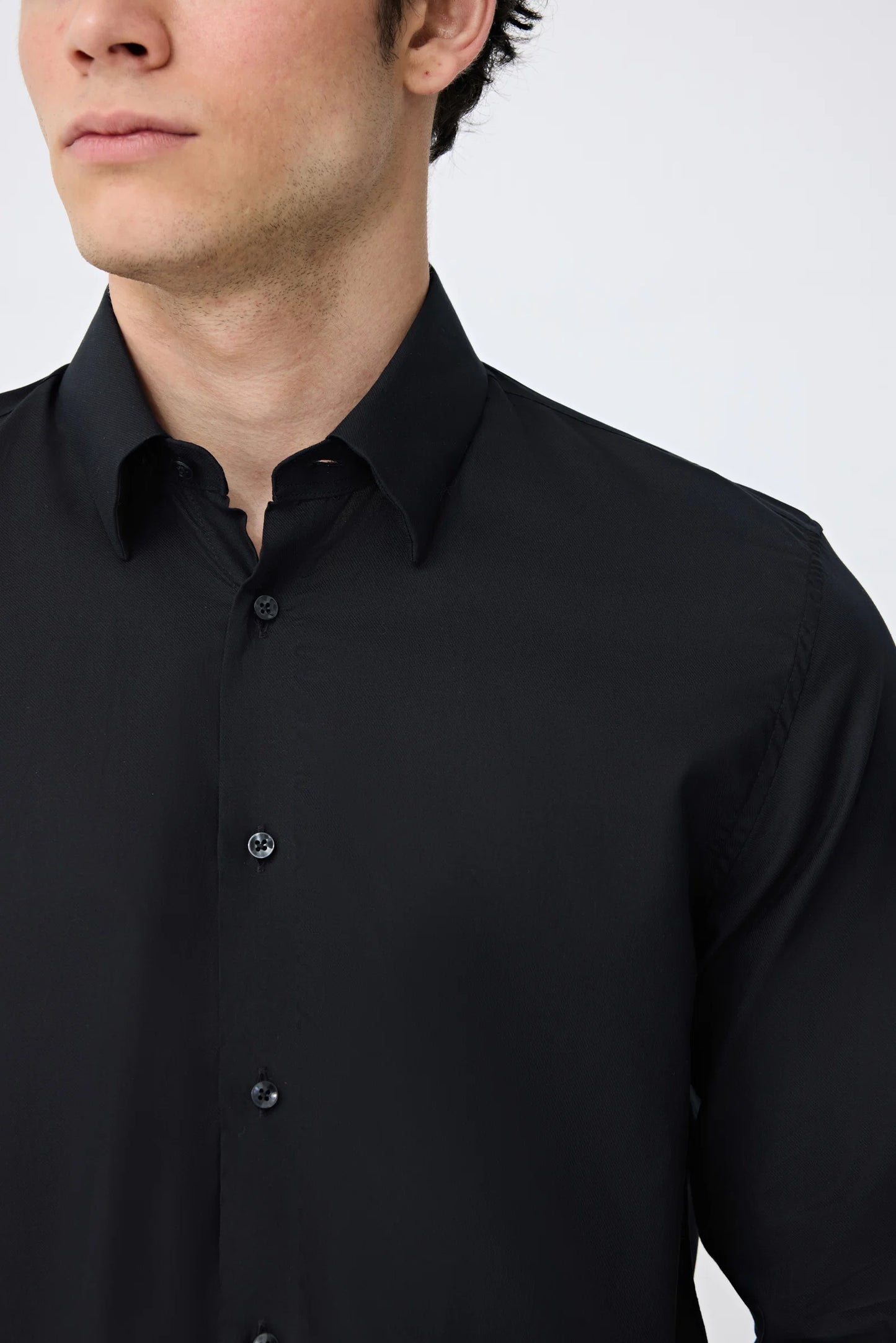 Tween Slim Fit Siyah Düz Gömlek