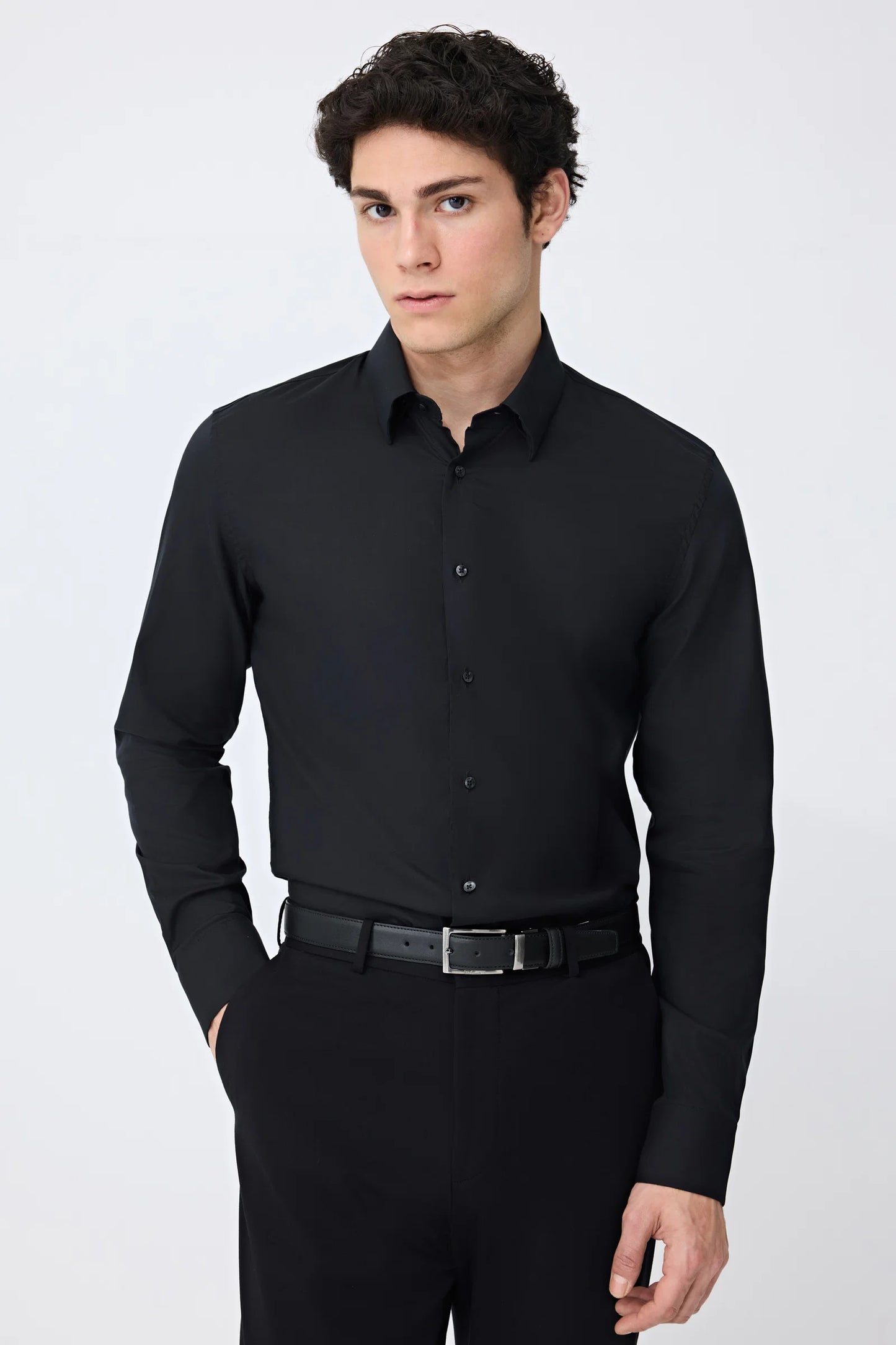 Tween Slim Fit Siyah Düz Gömlek