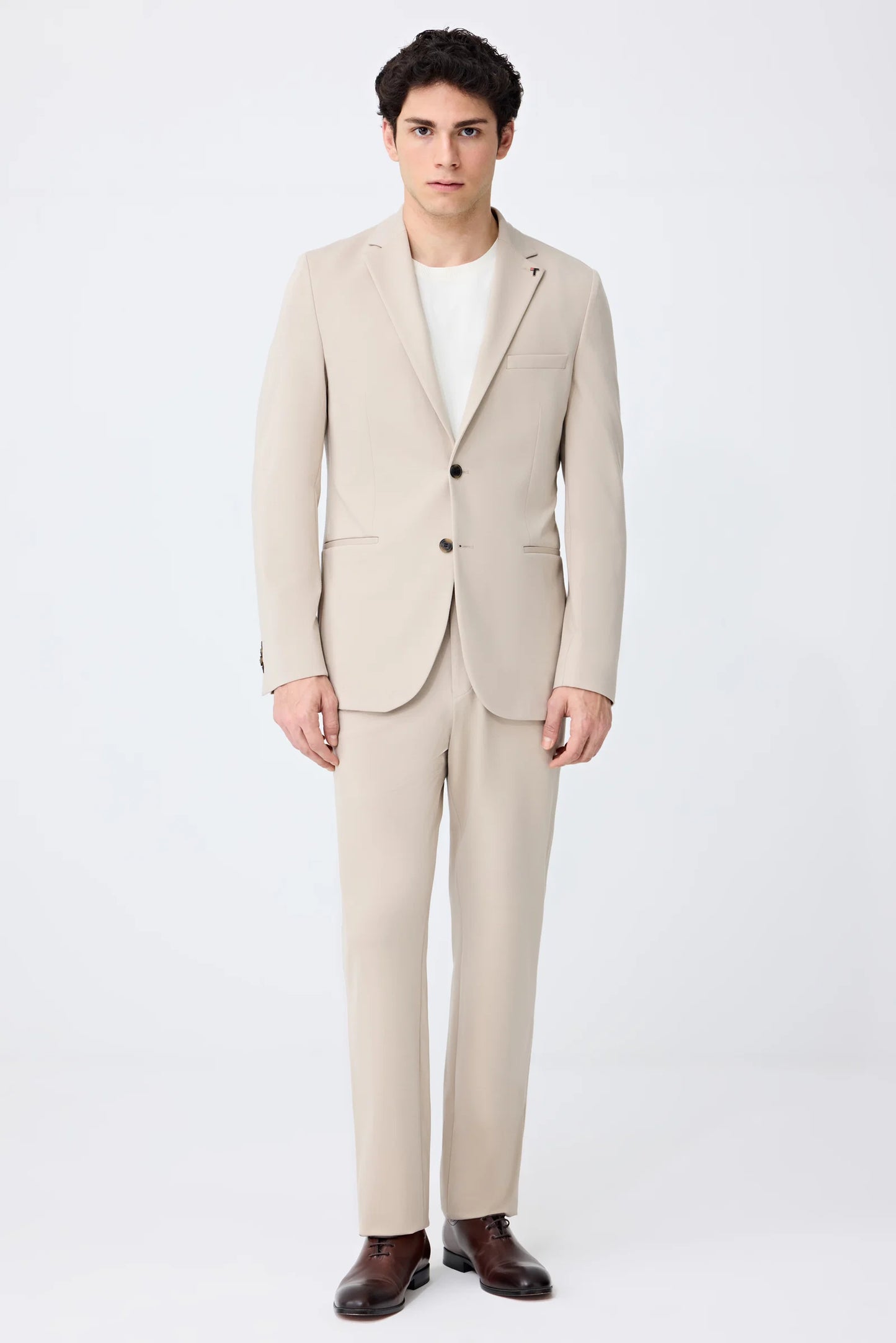 Tween Slim Fit Bej Düz Takim Elbise