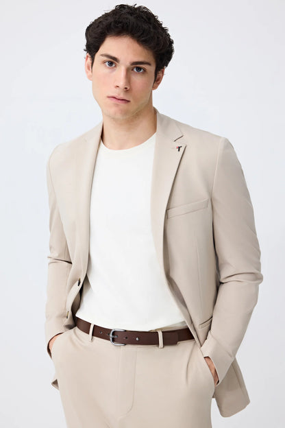 Tween Slim Fit Bej Düz Takim Elbise