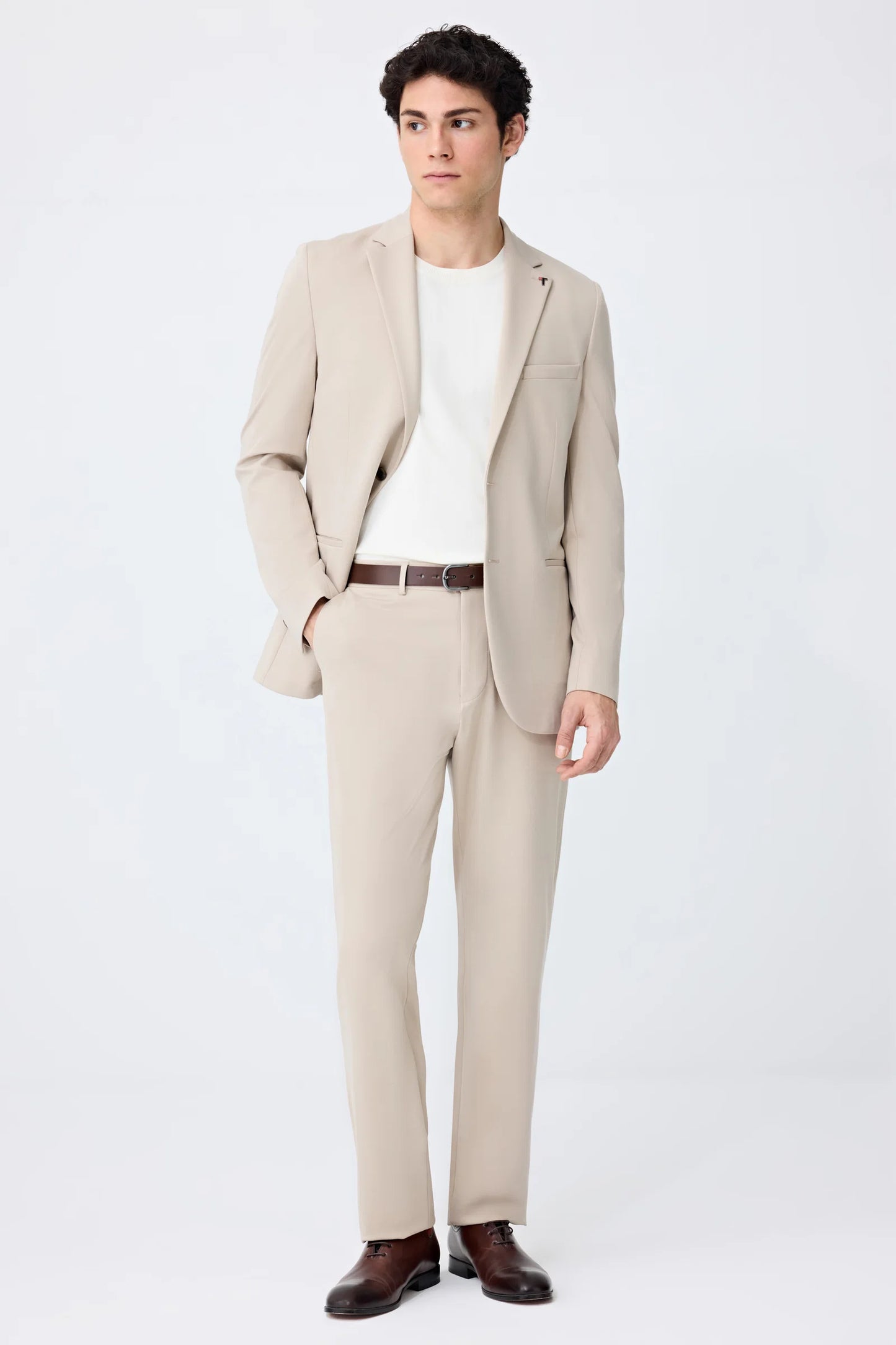 Tween Slim Fit Bej Düz Takim Elbise