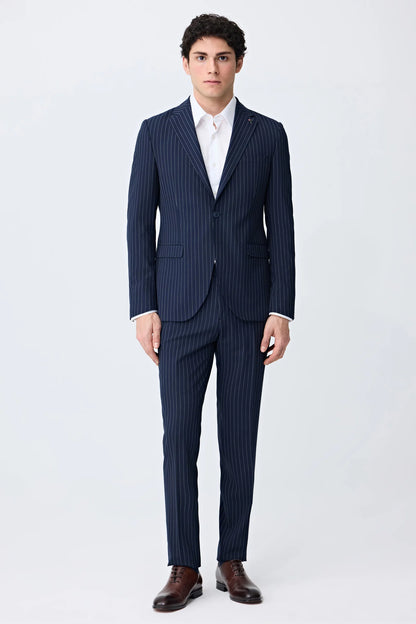 Tween Slim Fit Lacivert Çizgili Takim Elbise