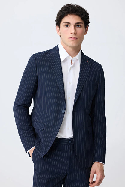 Tween Slim Fit Lacivert Çizgili Takim Elbise