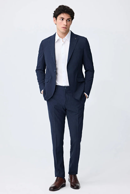 Tween Slim Fit Lacivert Çizgili Takim Elbise