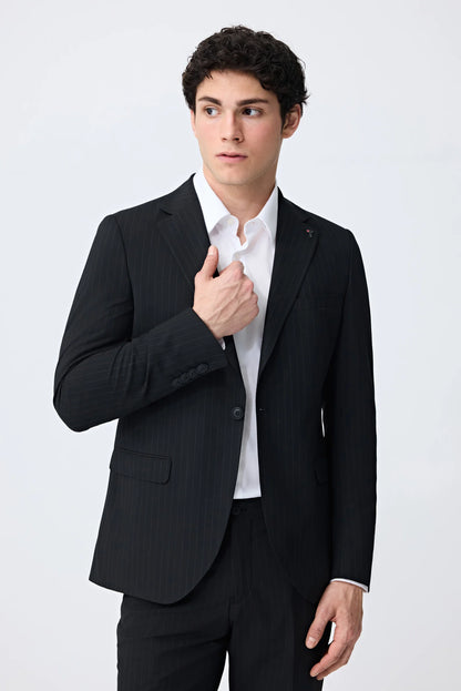 Tween Slim Fit Siyah Çizgili Takim Elbise