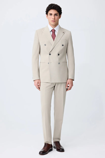 Tween Slim Fit Bej Düz Takim Elbise