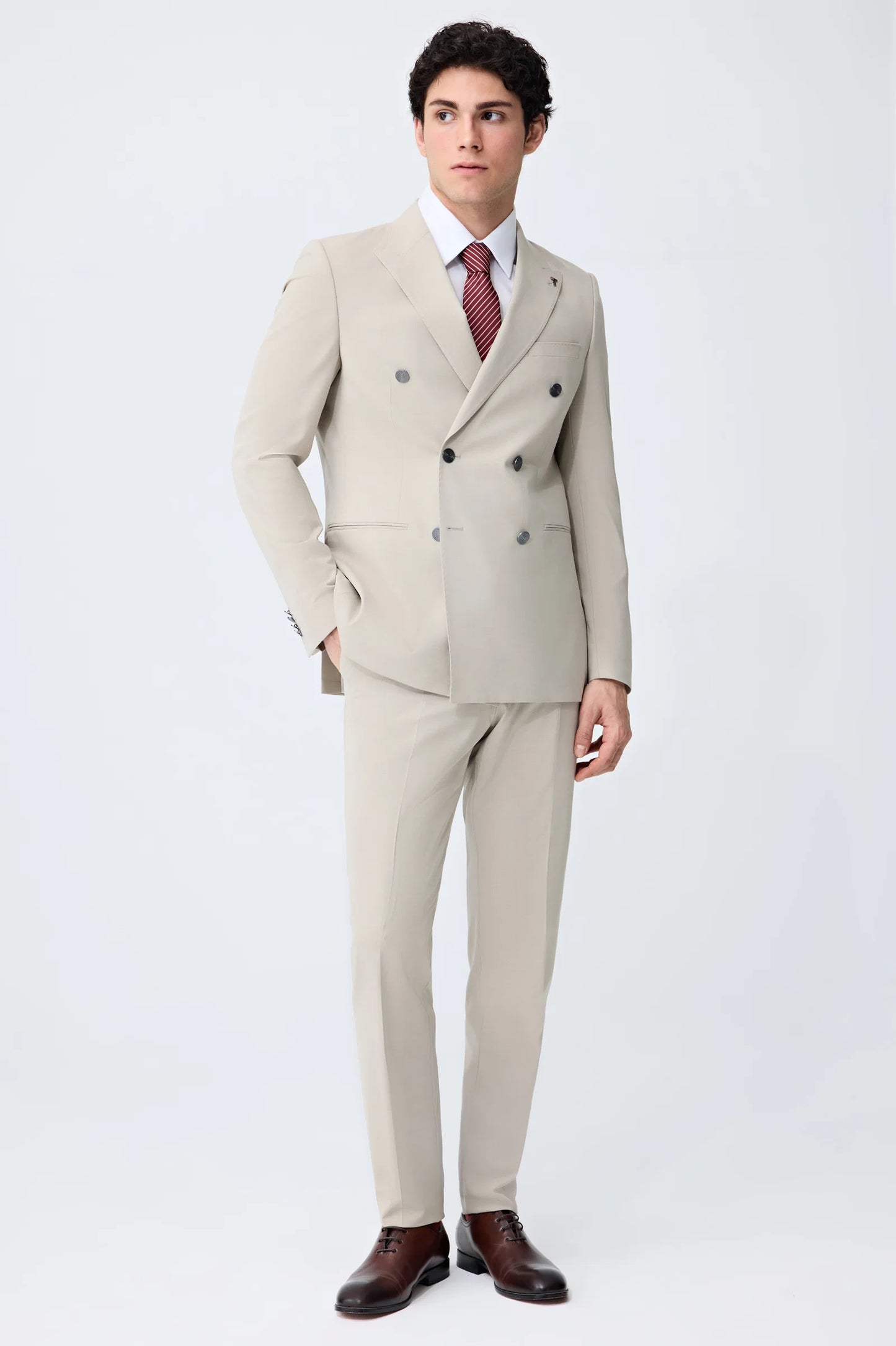Tween Slim Fit Bej Düz Takim Elbise