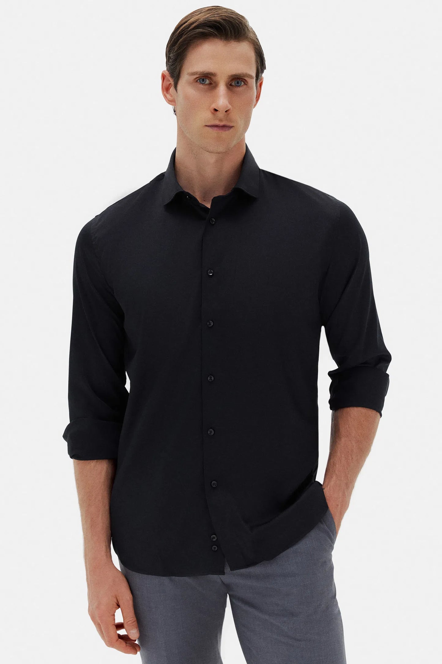 Tween Slim Fit Siyah Gömlek
