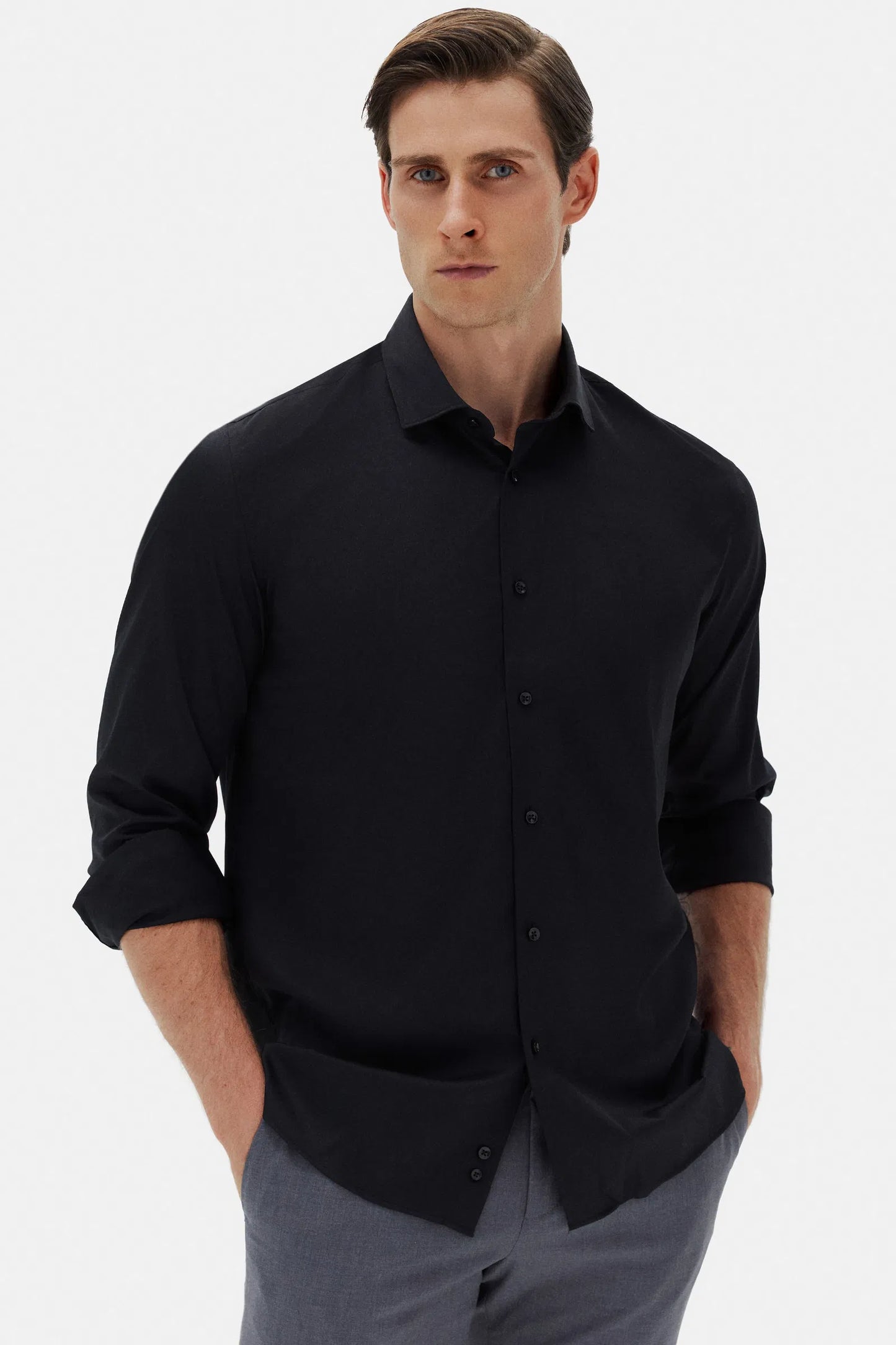 Tween Slim Fit Siyah Gömlek