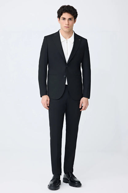 Tween Slim Fit Siyah Armürlü Takim Elbise