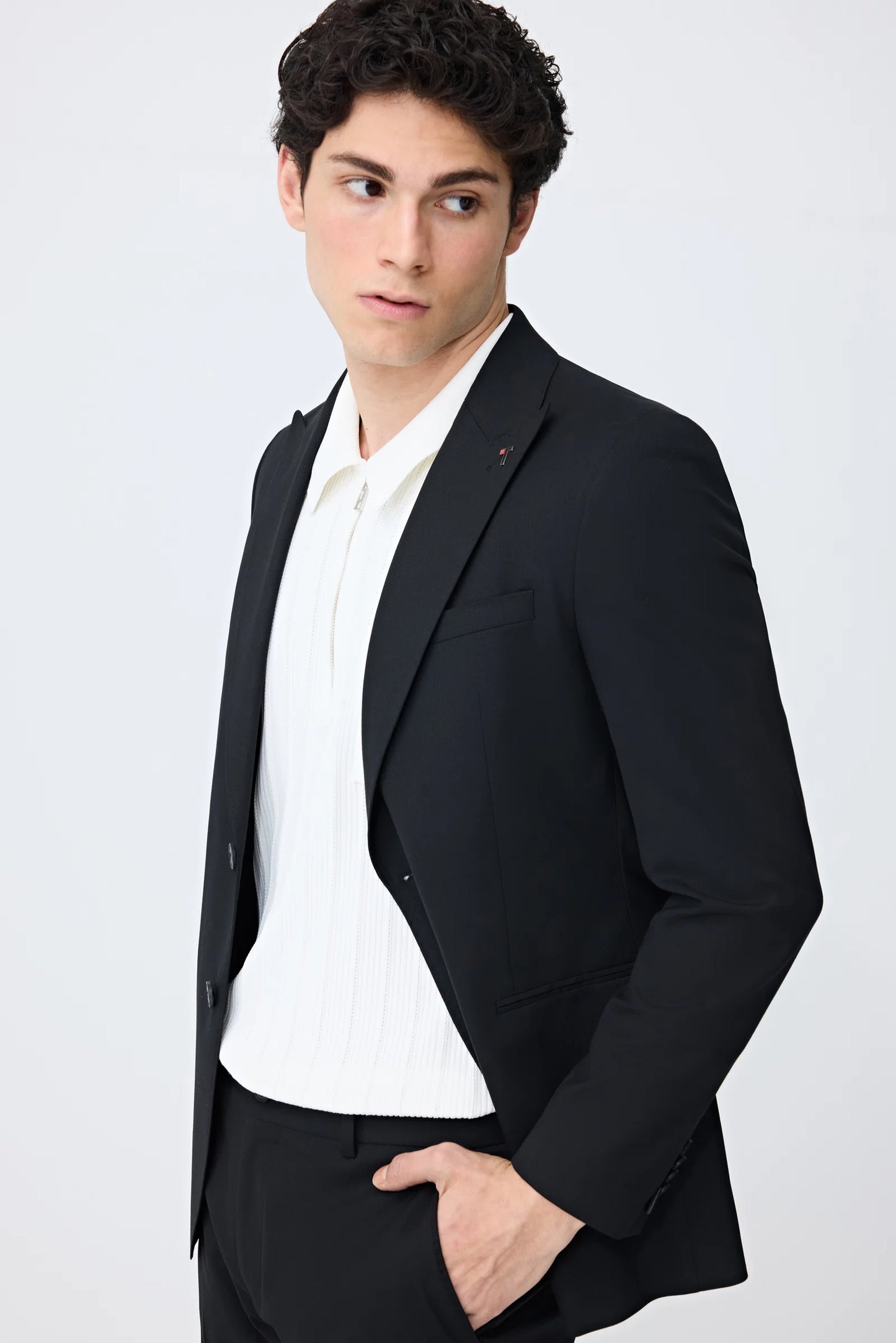 Tween Slim Fit Siyah Armürlü Takim Elbise