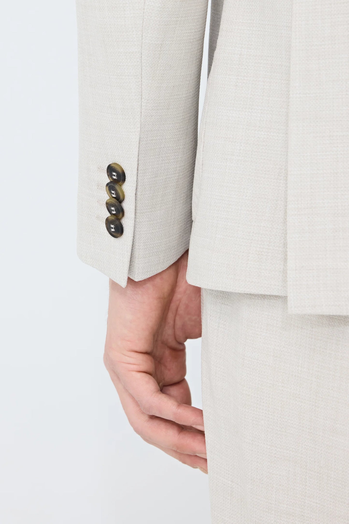 Tween Slim Fit Bej Armürlü Kumaş Ceket