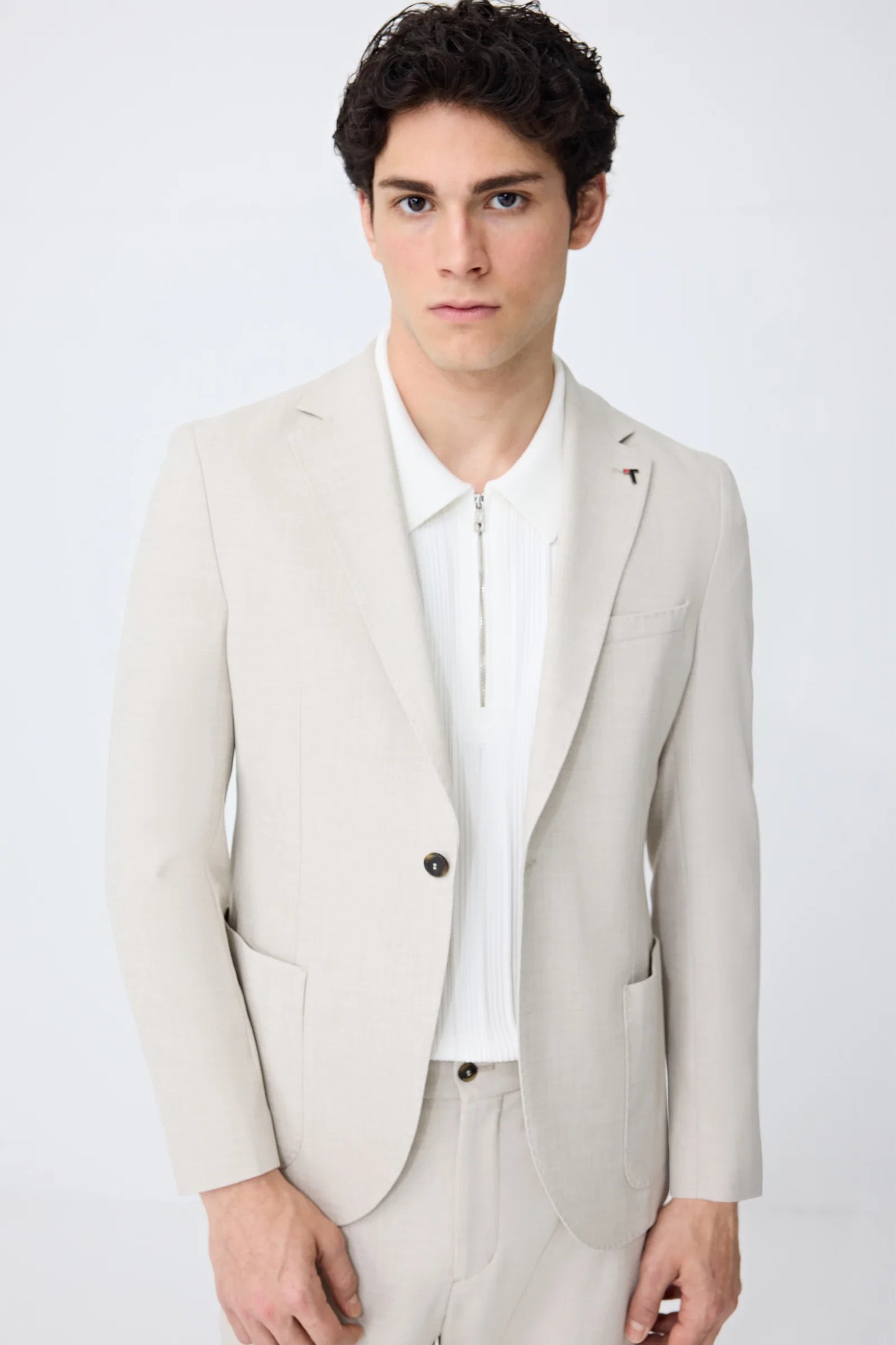 Tween Slim Fit Bej Armürlü Kumaş Ceket