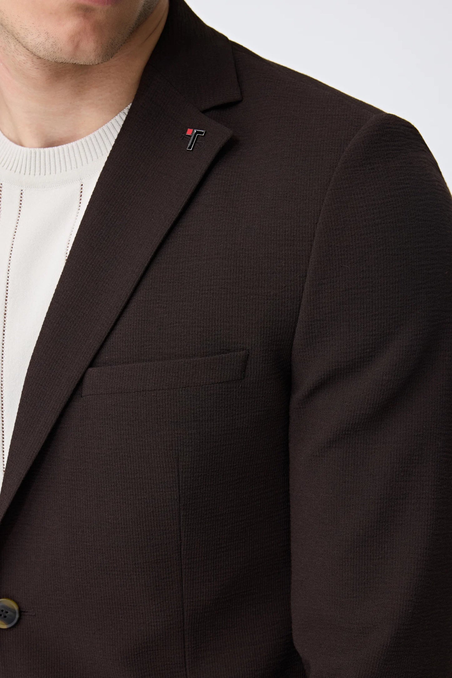 Tween Slim Fit Kahverengi Çizgili Takim Elbise