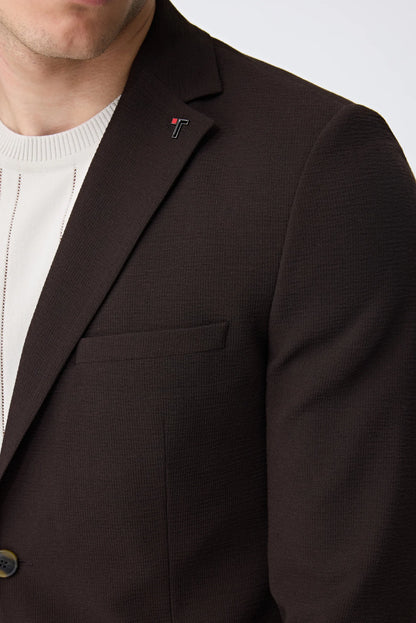 Tween Slim Fit Kahverengi Çizgili Takim Elbise