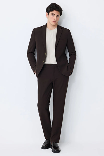 Tween Slim Fit Kahverengi Çizgili Takim Elbise