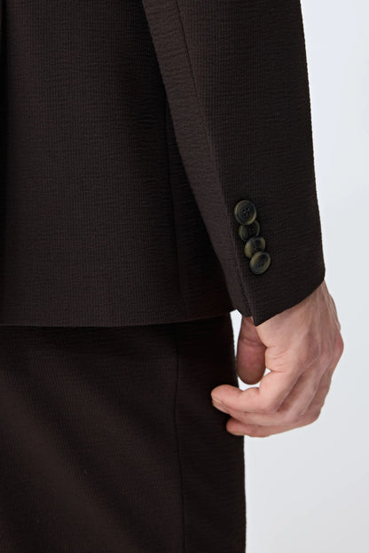 Tween Slim Fit Kahverengi Çizgili Takim Elbise