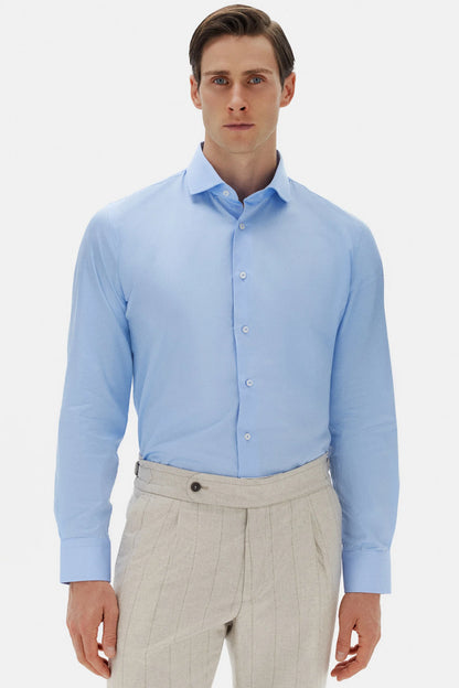Damat Slim Fit Açık Mavi Düz Nano Care Gömlek