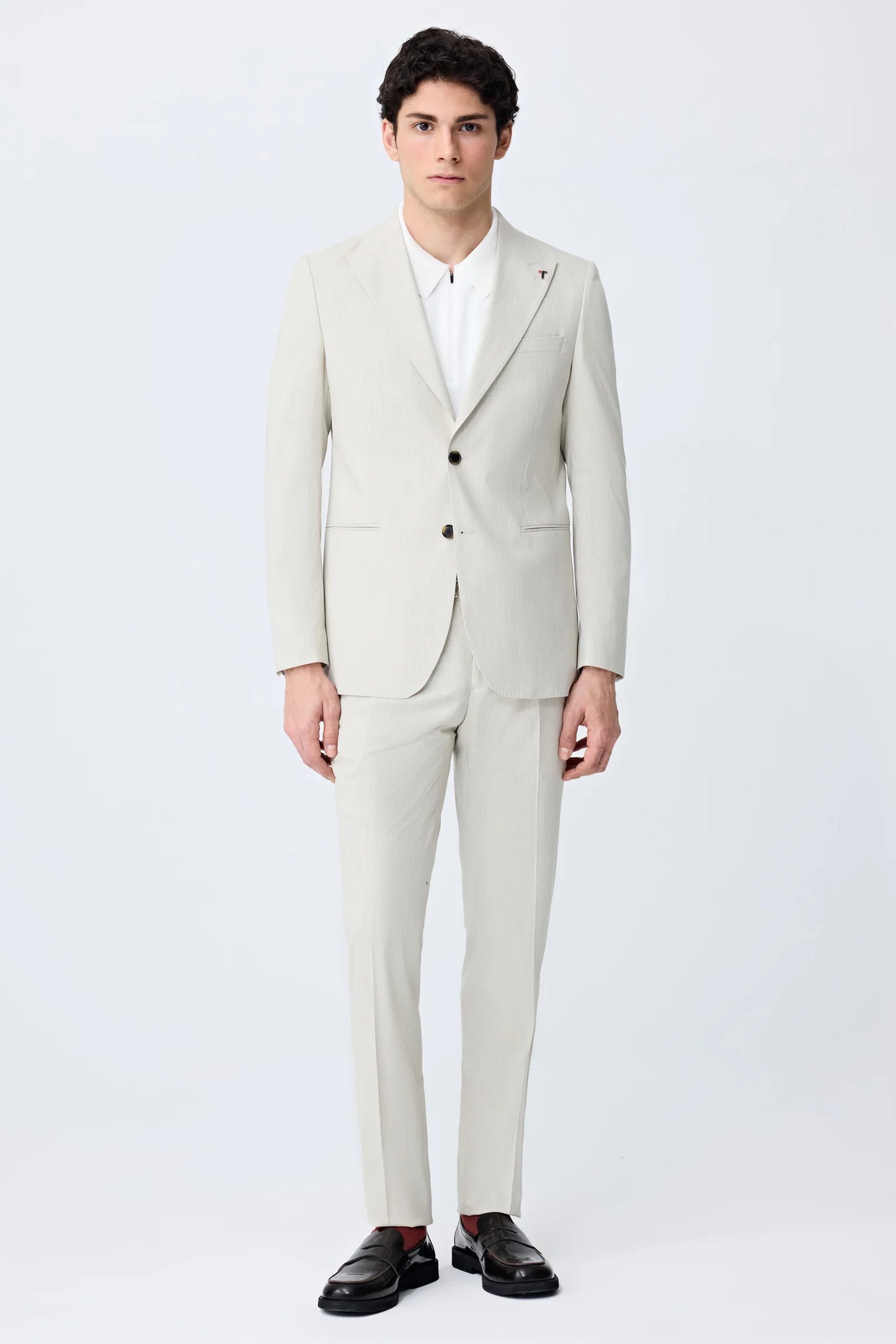 Tween Slim Fit Bej Armürlü Takim Elbise