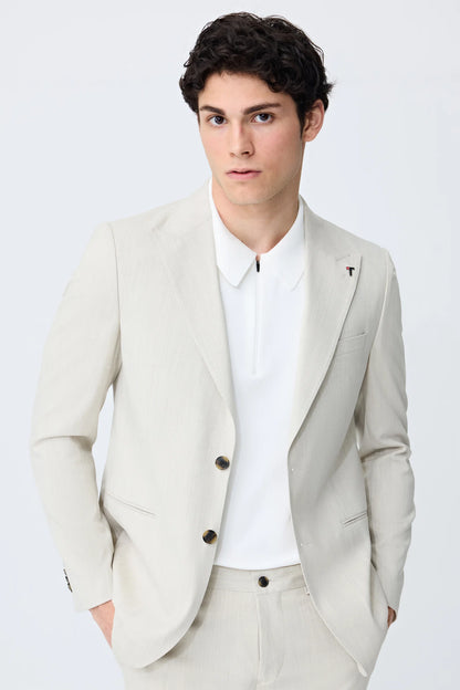 Tween Slim Fit Bej Armürlü Takim Elbise