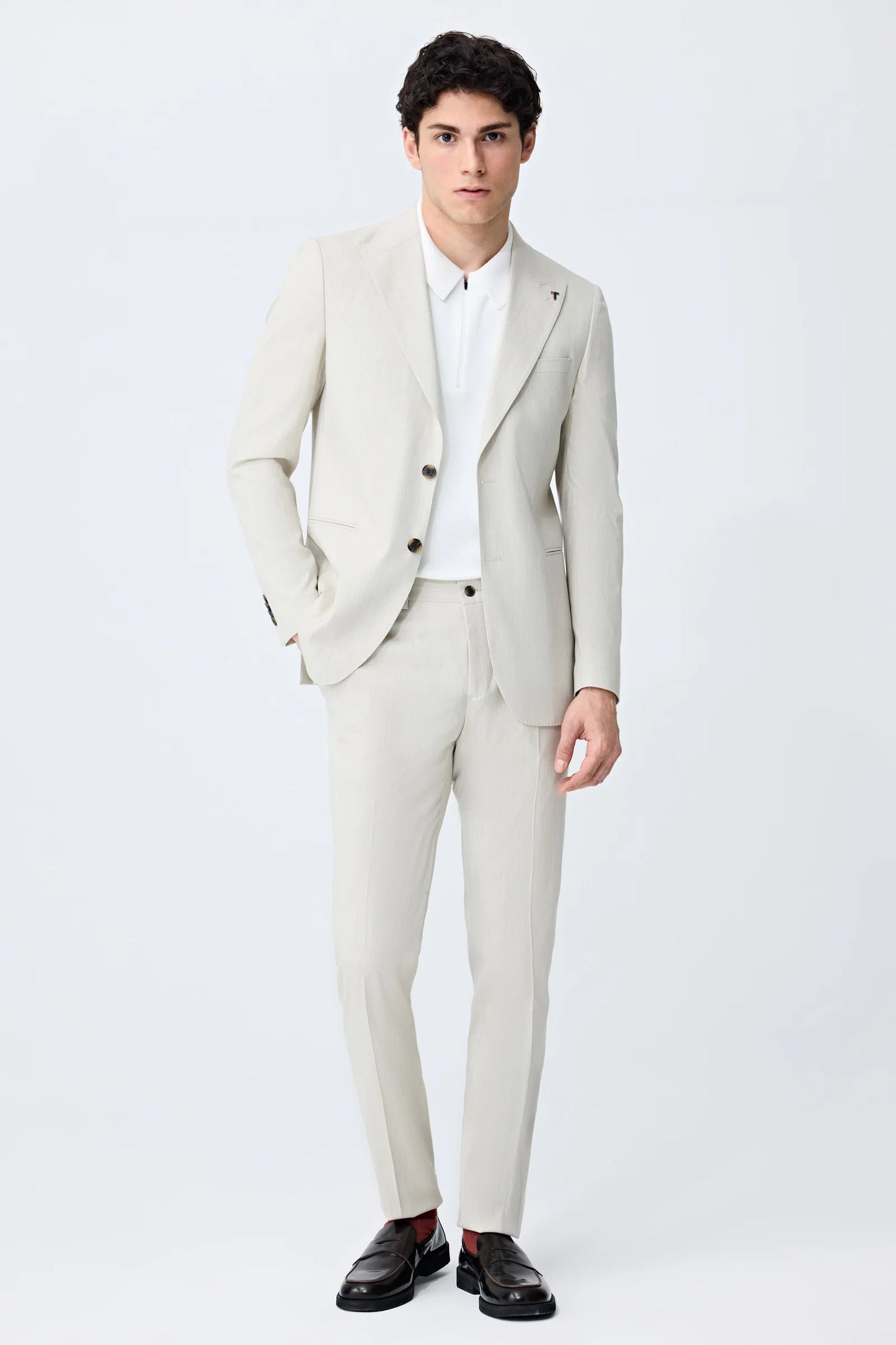 Tween Slim Fit Bej Armürlü Takim Elbise