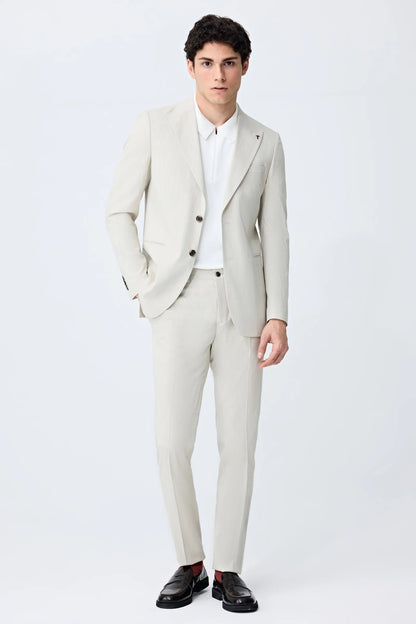 Tween Slim Fit Bej Armürlü Takim Elbise