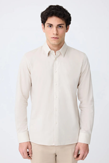 Tween Slim Fit Bej Düz Gömlek