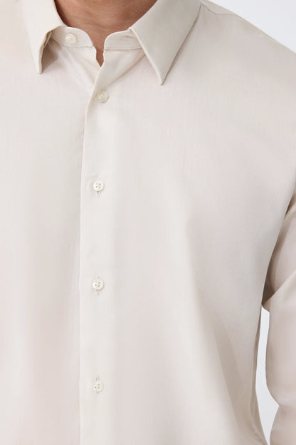 Tween Slim Fit Bej Düz Gömlek