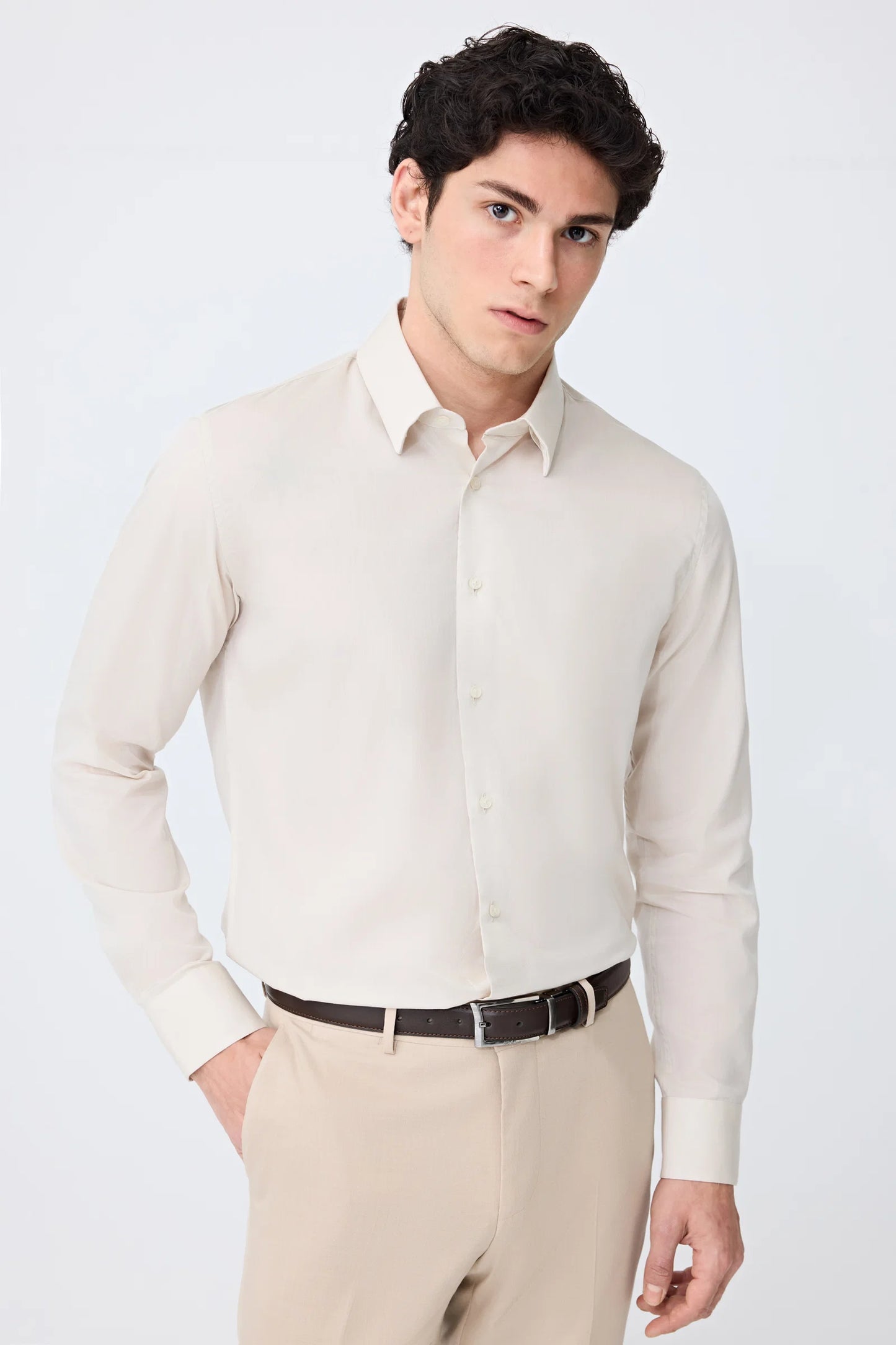 Tween Slim Fit Bej Düz Gömlek