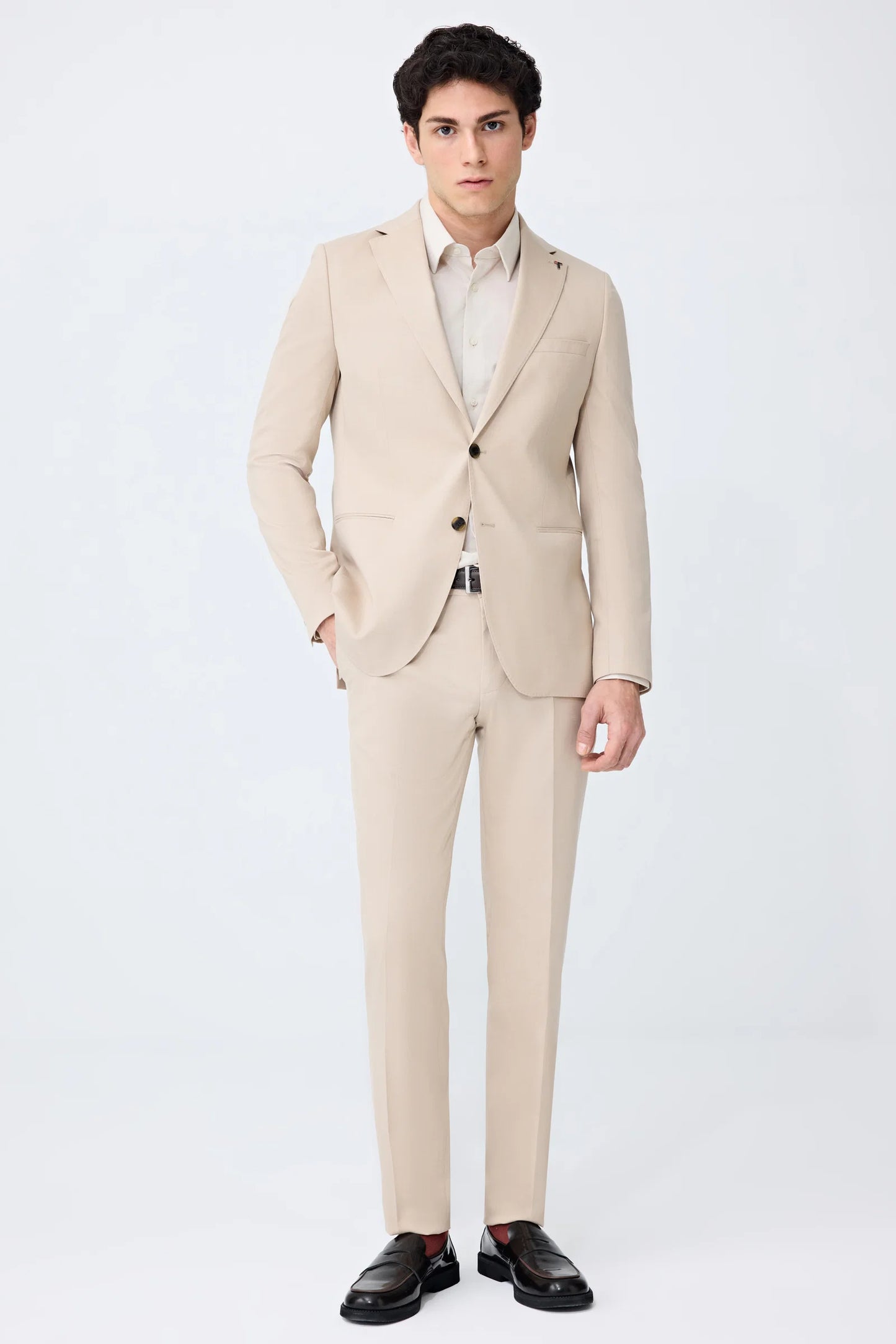Tween Slim Fit Bej Armürlü Takim Elbise