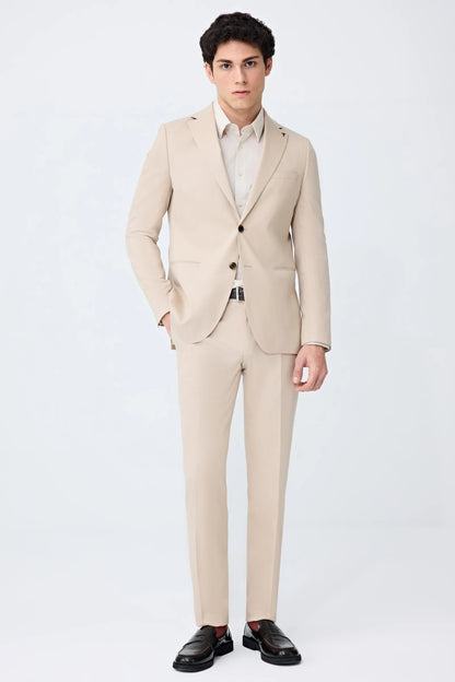 Tween Slim Fit Bej Armürlü Takim Elbise