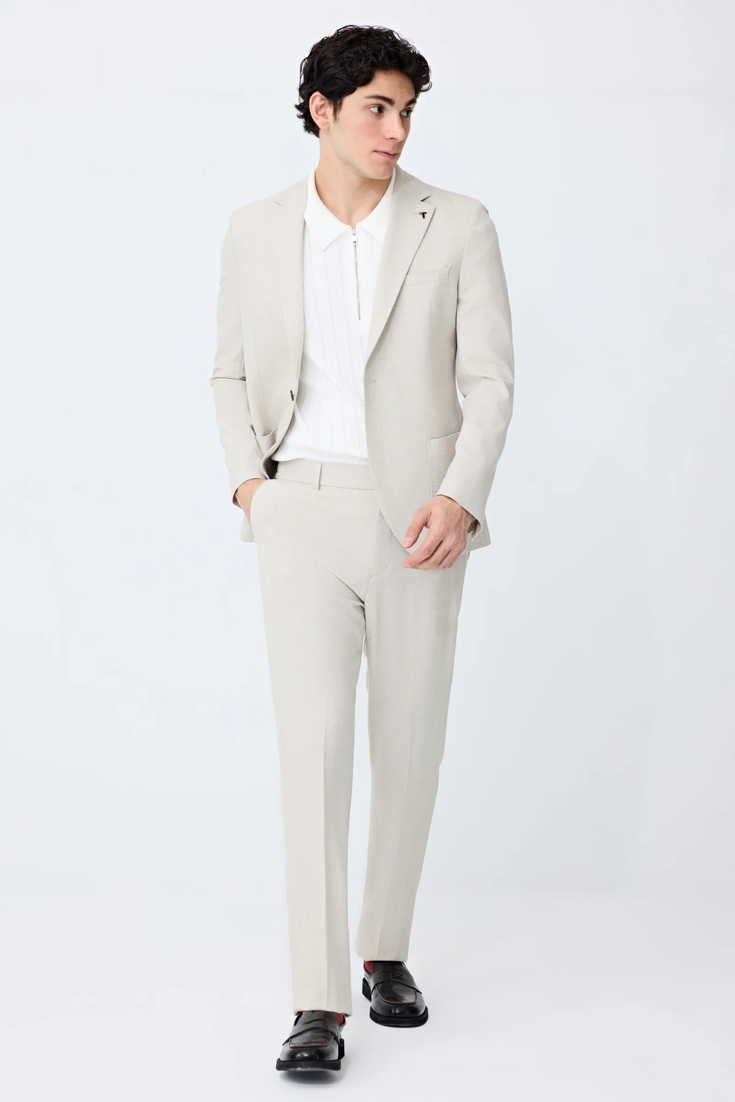 Tween Relaxed Fit (pilesiz) Bej Armürlü Kumaş Pantolon
