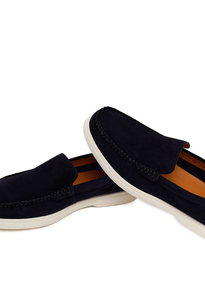 Erkek Lacivert Süet Deri Loafer