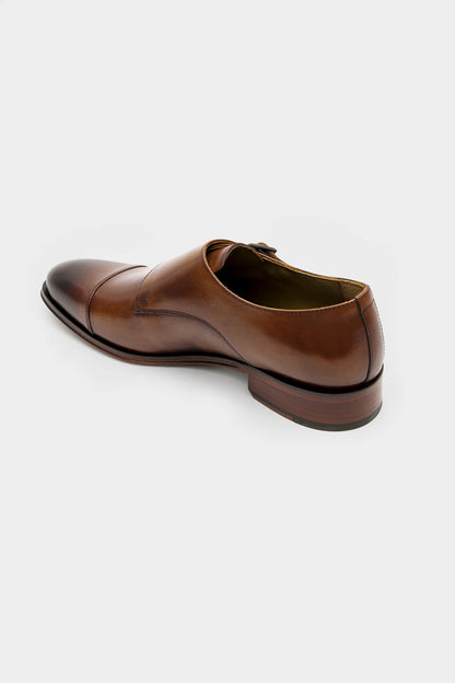 Damat Taba Hakiki Deri Çift Tokalı Monk Strap Ayakkabı