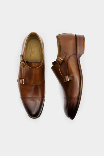 Damat Taba Hakiki Deri Çift Tokalı Monk Strap Ayakkabı