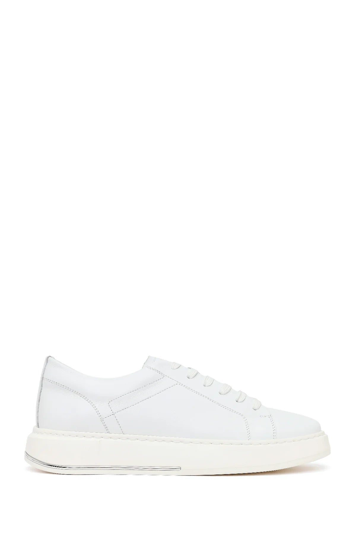 Erkek Beyaz Bağcıklı Kalın Tabanlı Deri Sneaker