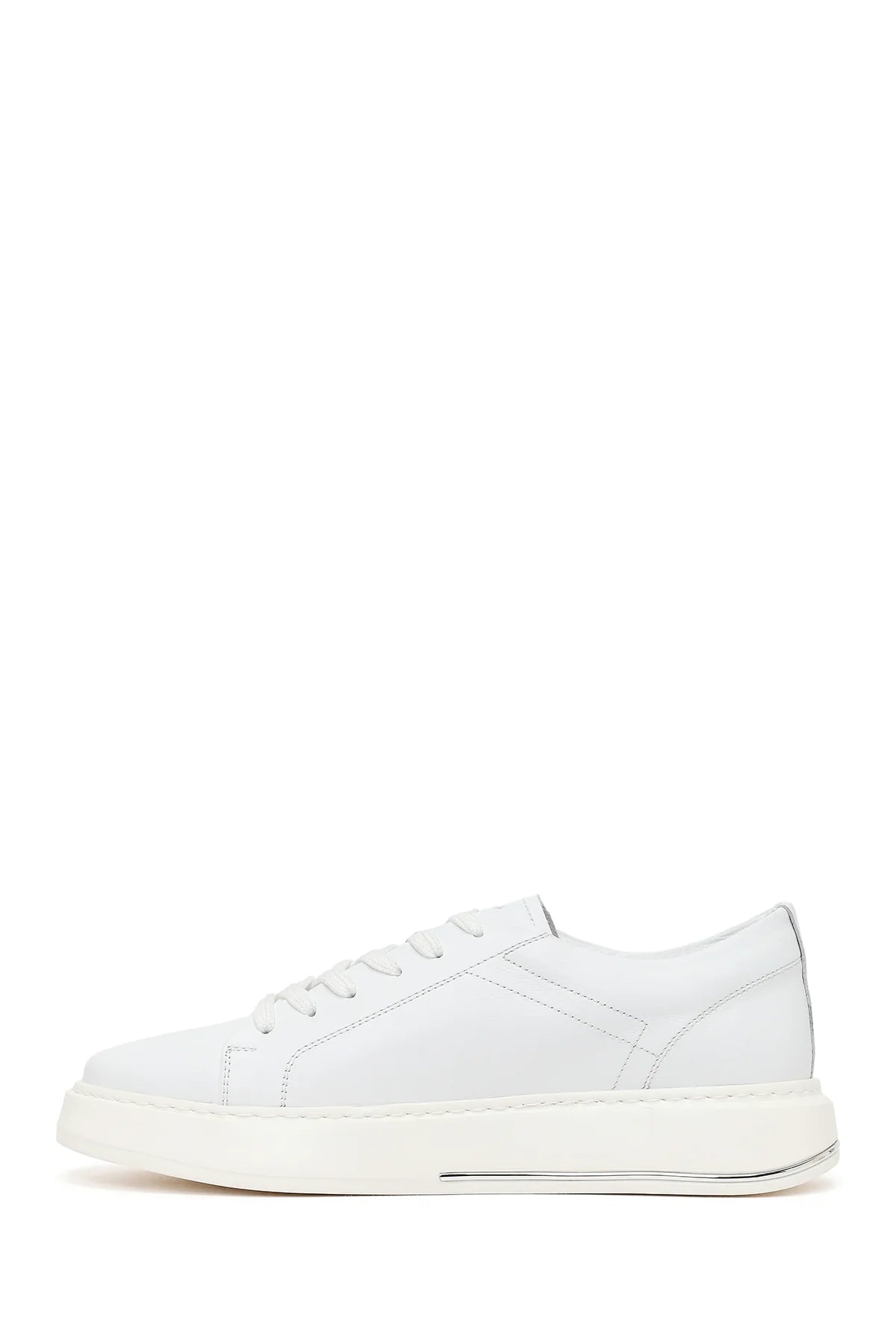 Erkek Beyaz Bağcıklı Kalın Tabanlı Deri Sneaker