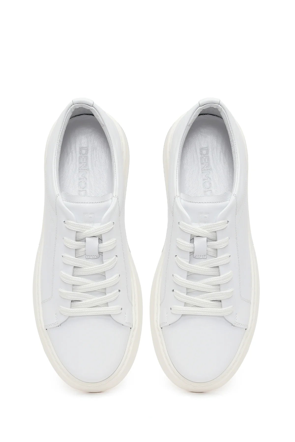Erkek Beyaz Bağcıklı Kalın Tabanlı Deri Sneaker