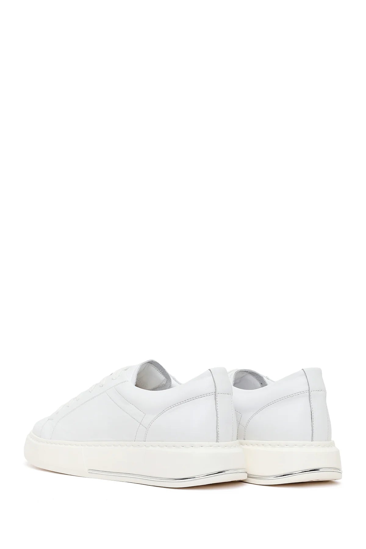 Erkek Beyaz Bağcıklı Kalın Tabanlı Deri Sneaker
