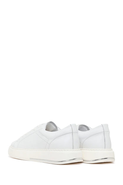 Erkek Beyaz Bağcıklı Kalın Tabanlı Deri Sneaker
