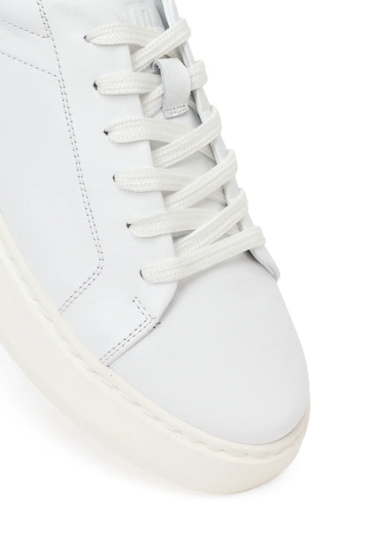 Erkek Beyaz Bağcıklı Kalın Tabanlı Deri Sneaker