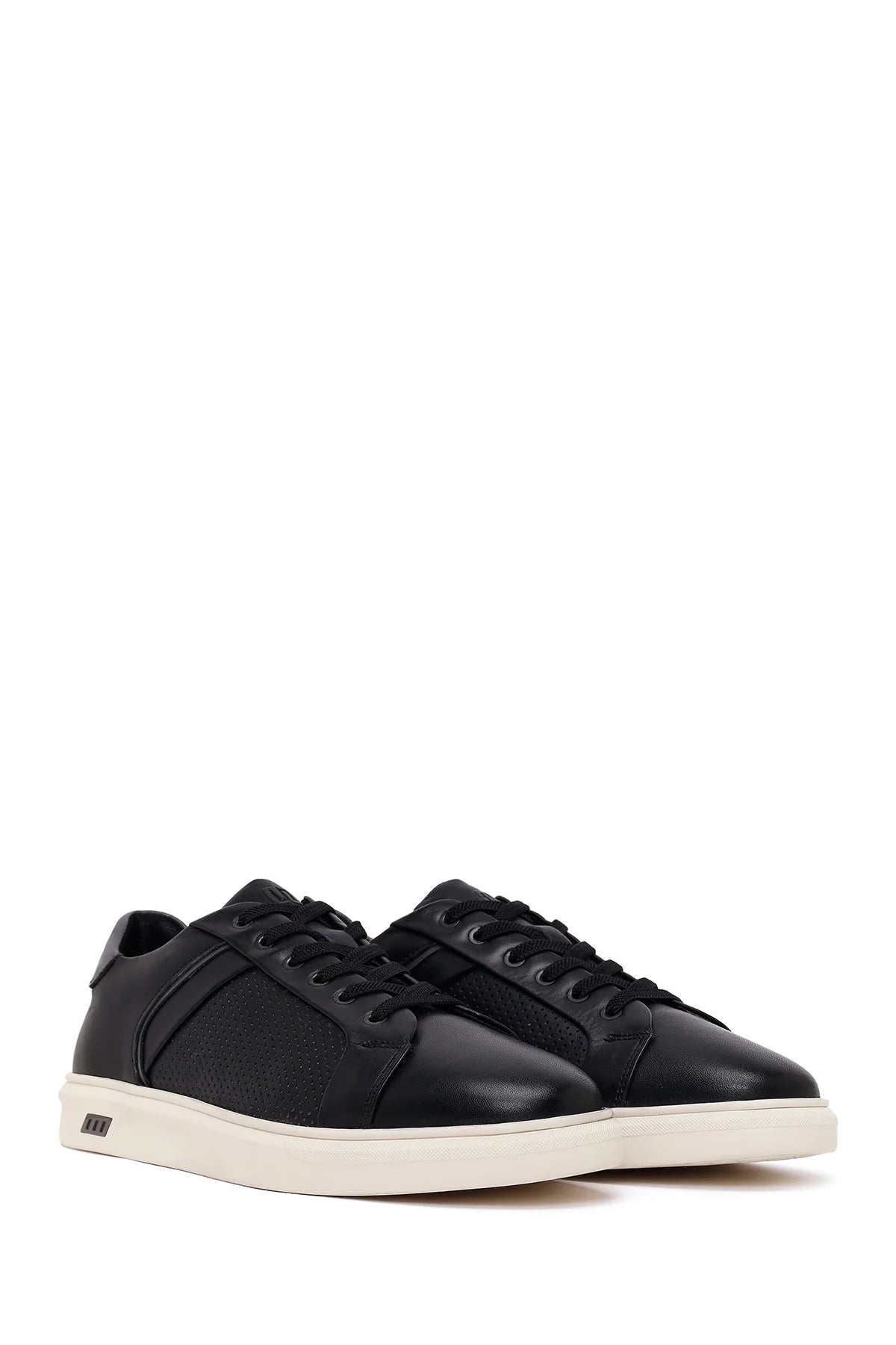 Erkek Siyah Bağcıklı Kalın Tabanlı Deri Sneaker