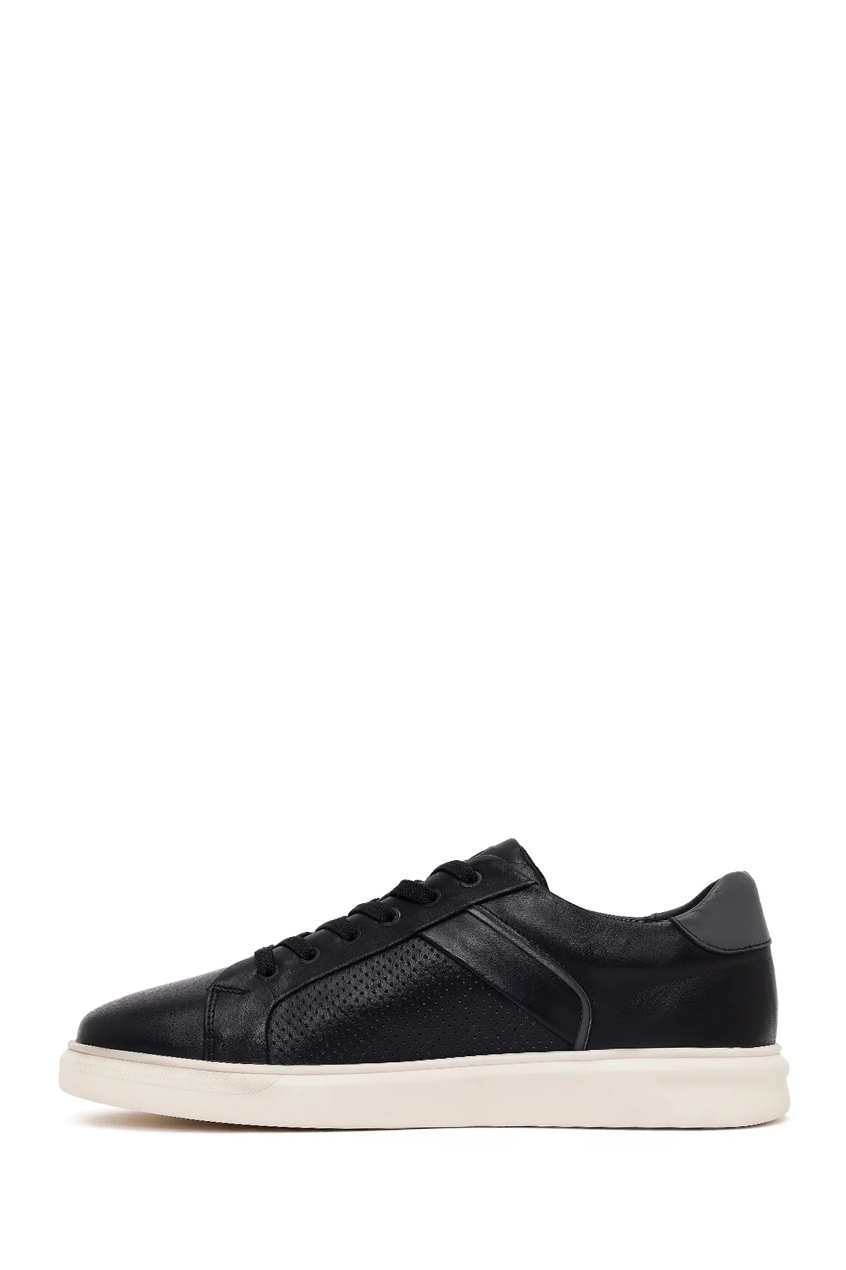 Erkek Siyah Bağcıklı Kalın Tabanlı Deri Sneaker