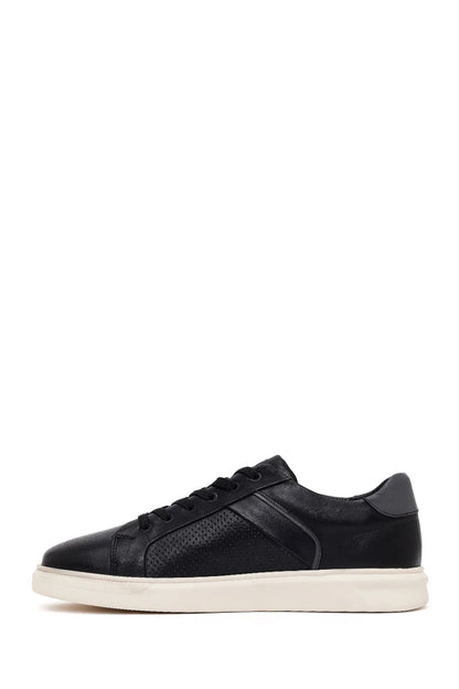 Erkek Siyah Bağcıklı Kalın Tabanlı Deri Sneaker