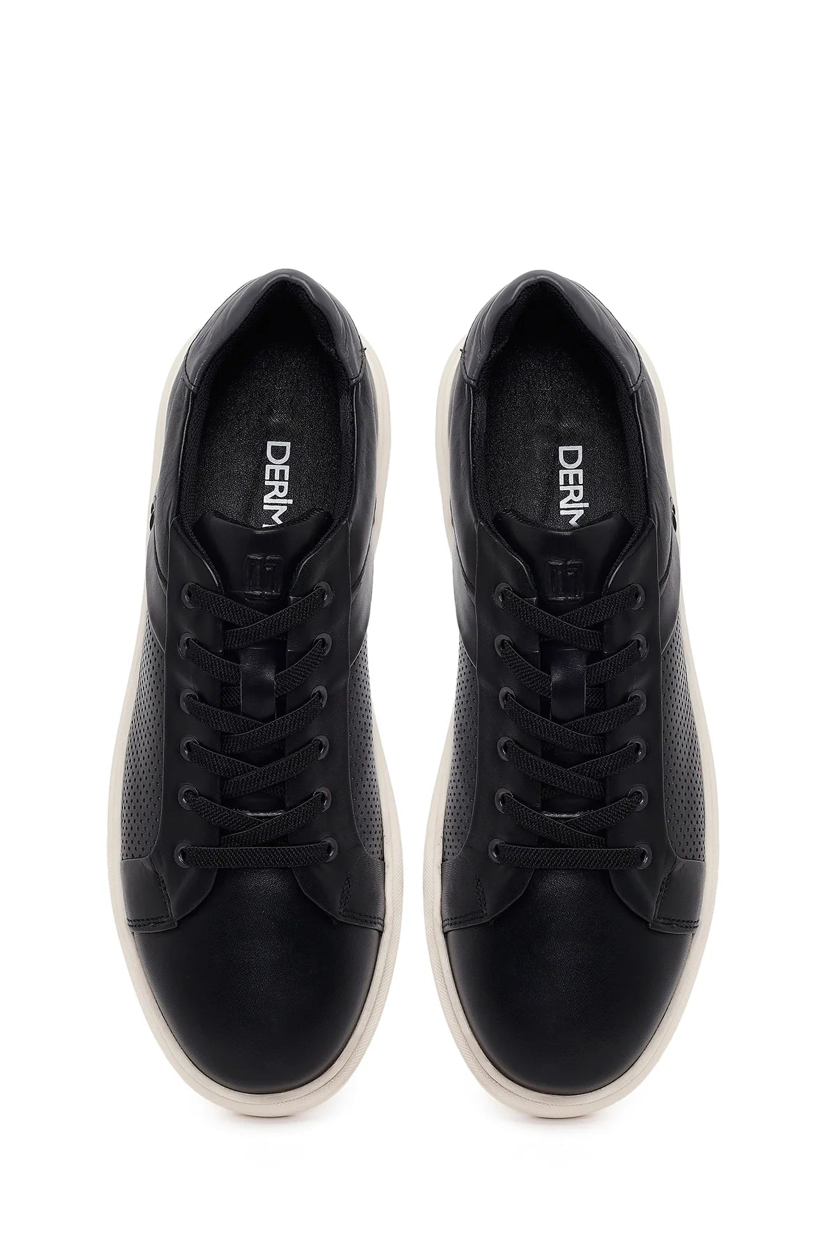 Erkek Siyah Bağcıklı Kalın Tabanlı Deri Sneaker